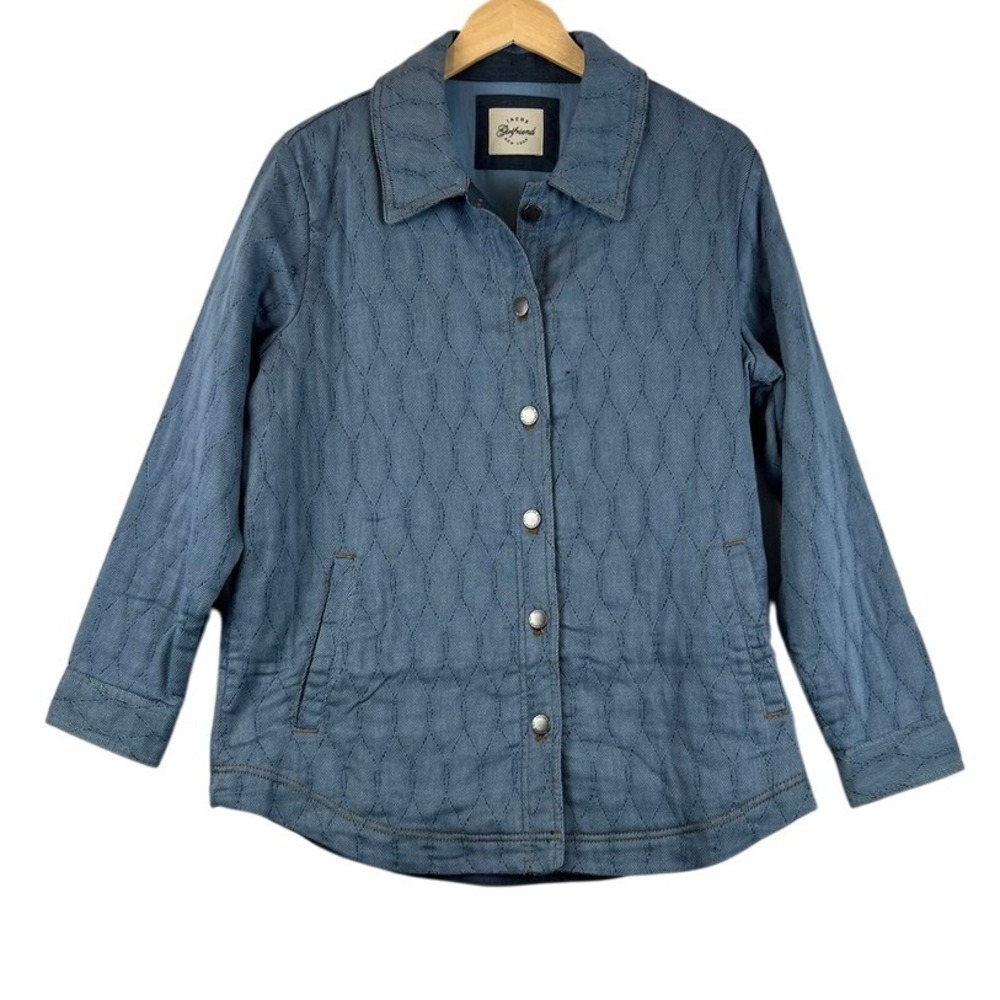 IACHS Girlfriend Quilted Jacket Denim Style Button Up Coat‎ Women's Large